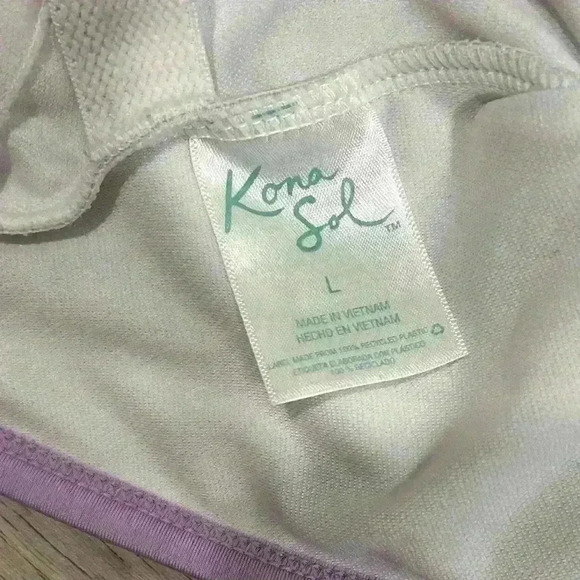 Kona Sol Purple Stripe V Neck Low Back High Leg One Piece Swimsuit Size L - Picture 3 of 9